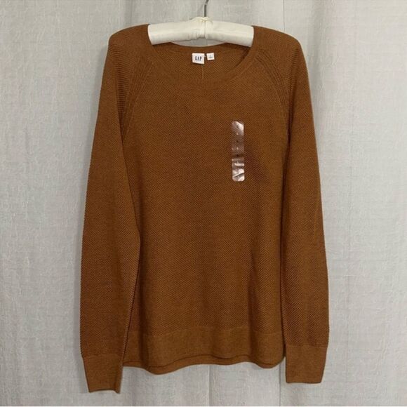 GAP L Ginger Brown High Low Crewneck Raglan Sleeve Knit Pullover Sweater - Picture 1 of 10